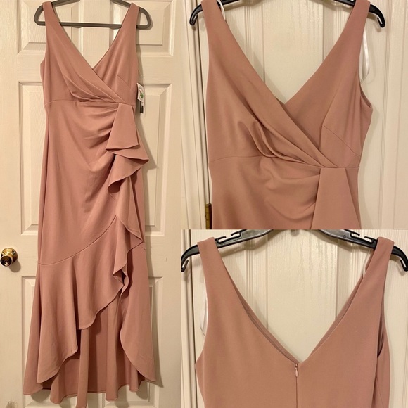 Betsy & Adam Flounce Cascade Ruffled dress Gown in Blush Rose Size 10 - Picture 2 of 9